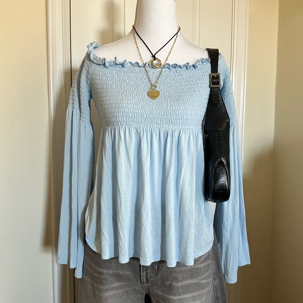 Mossimo Supply Co. Light Blue Smocked Blouse